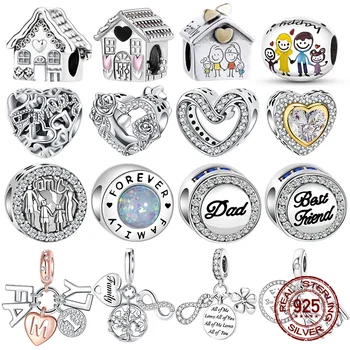 Серебро 925 Пробы семейный дом любовь навсегда семейные бусы pandent Charm Подходят к оригинальному браслету Pandora DIY Bead Ms Jewelry Gift