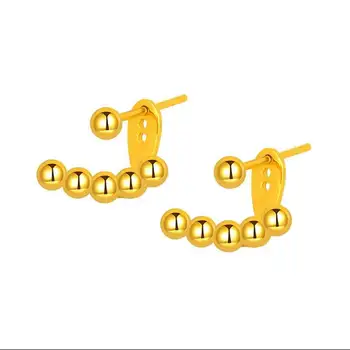 Серьги из чистого желтого золота 24 карат, 3D золотые веерообразные серьги-гвоздики для женщин