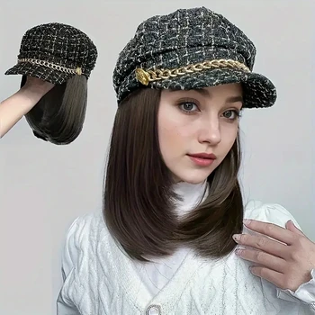 Синтетическая 10-дюймовая короткая темно-синяя шляпа Xiaoxiangfeng, парик с внутренней пряжкой, многослойная стрижка, прямые волосы, короткие ключицы, шляпа, парик
