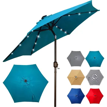 Солнечный зонт Blissun длиной 7,5 футов с 18 светодиодными светильниками для патио, настольный рыночный зонт с наклоном и рукояткой, уличный зонт