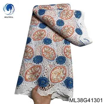 Ткань Зрелого благородства с африканскими блестками, высококачественное Нигерийское веревочное кружево, водорастворимое Вечернее платье из 100% полиэстера ML38G413
