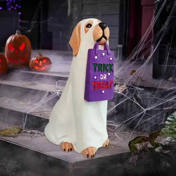 Фигурка собаки-призрака на Хэллоуин, Собака-призрак, Фигурка щенка на Хэллоуин, Статуэтки с сумкой для дома, Двора, сада, Столешницы на открытом воздухе