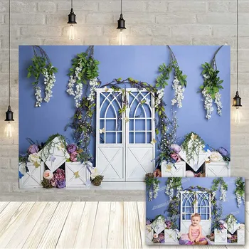Фон Avezano, Летние зеленые растения, Белая деревянная дверь с цветочным рисунком, свадьба, Детский душ, Фон для портретной фотосъемки для фотостудии