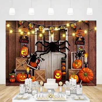 Фон для ночной фотосъемки на Хэллоуин, освещение, фонарь из тыквы и паук, украшение вечеринки, реквизит для фотостудии