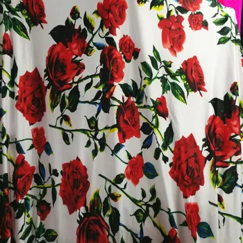 Четырехсторонняя Эластичная Красная роза, Южнокорейский Шелк льда, Нижняя ткань с цветочным принтом, Сценическое платье Qipao, ткань