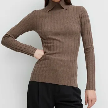 Шерстяной пуловер, тонкий свитер с полуприлегающим вырезом, женский свитер