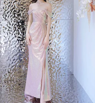 Элегантные вечерние платья русалки с вырезом лодочкой, изысканное платье для выпускного вечера с блестками, роскошное блестящее платье Vestido