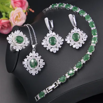 Ювелирные изделия из зеленого серебра 925 пробы для женщин, серьги, подвески, кольца, браслеты, браслеты для свадебной вечеринки, ювелирные изделия из циркония